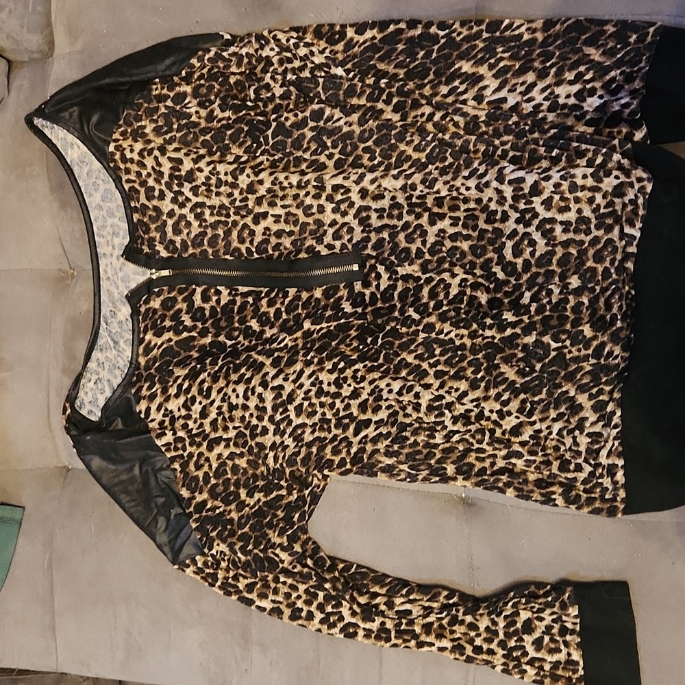 Leopard & Leather Long Sleeve Top